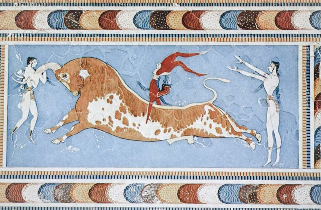 Acróbatas cretenses. Fresco del palacio de Knossos.